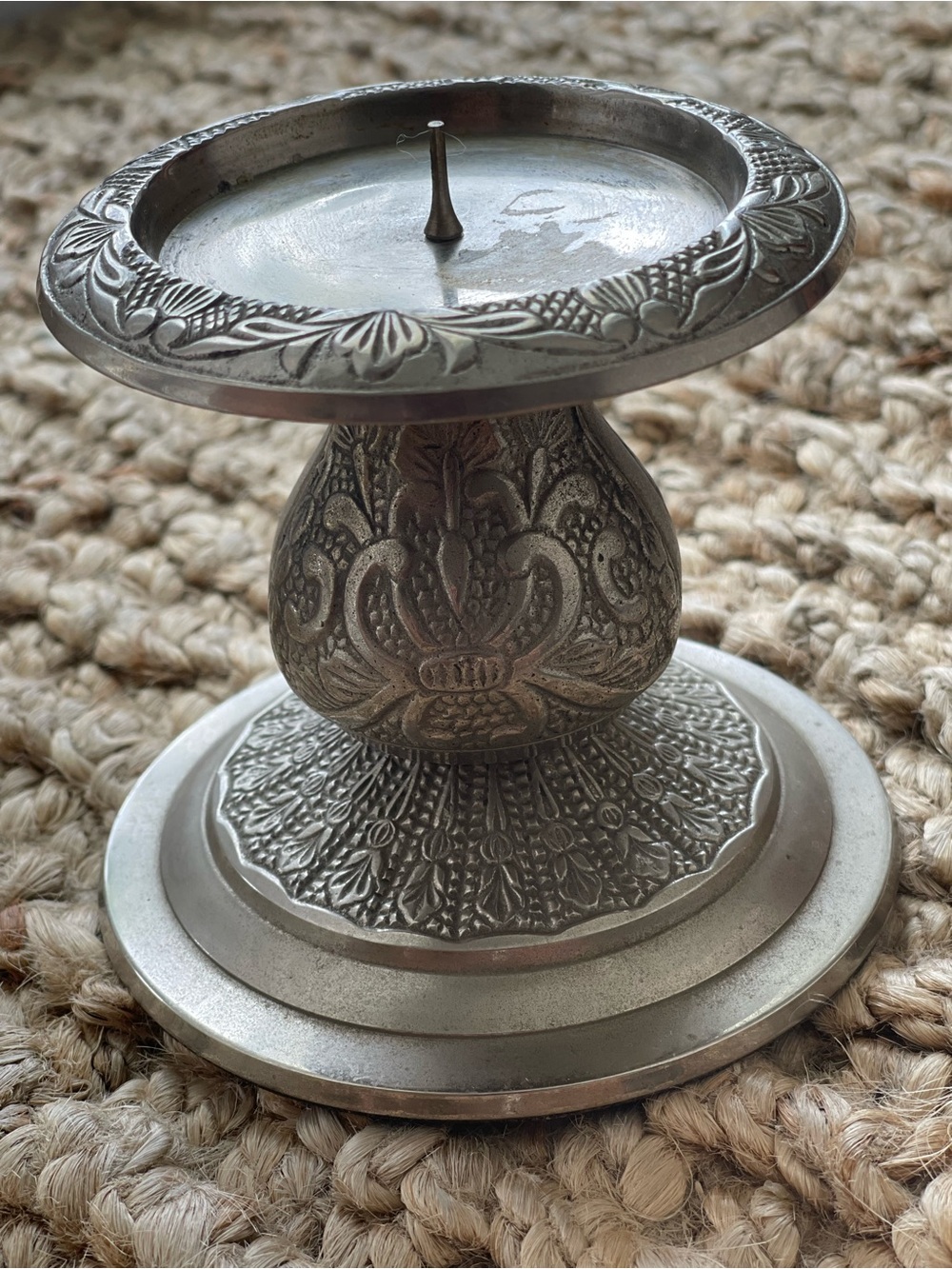 Vintage Stetson Silver Plate Candlestick: Western Floral Design